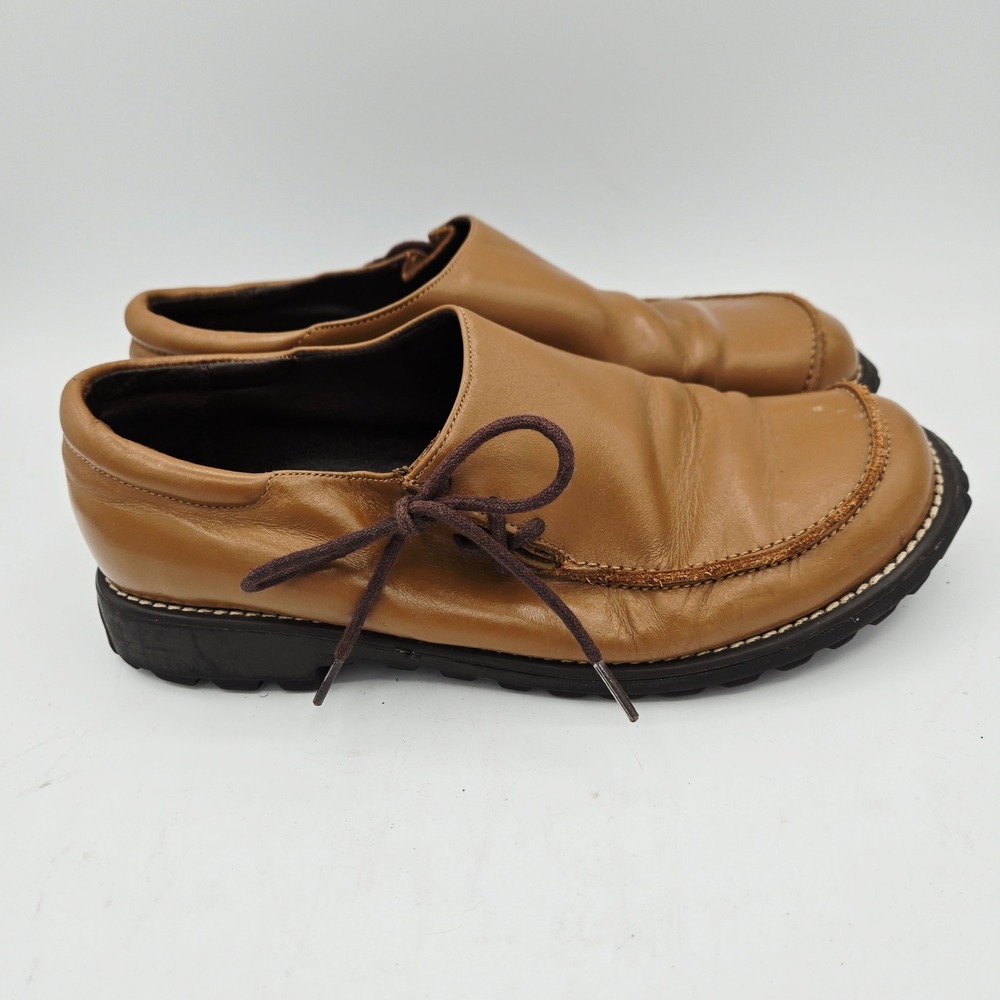 Chelsea Studio Women's Tan Leather Loafer Bohemian Style Lace Up Shoes Size 7.5M